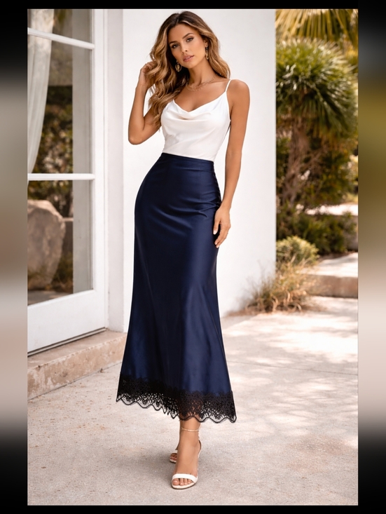 a new day Dresses & Skirts - NWOT A New Day Satin Lace Hem Midi Slip Skirt XL Whimsical Fairy Romantic 100L